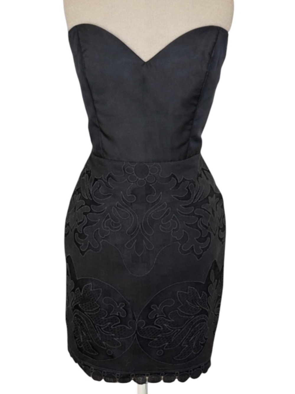 Cocktail Party Dress Black Strapless Noir by Lazaro Applique Sweetheart 12
